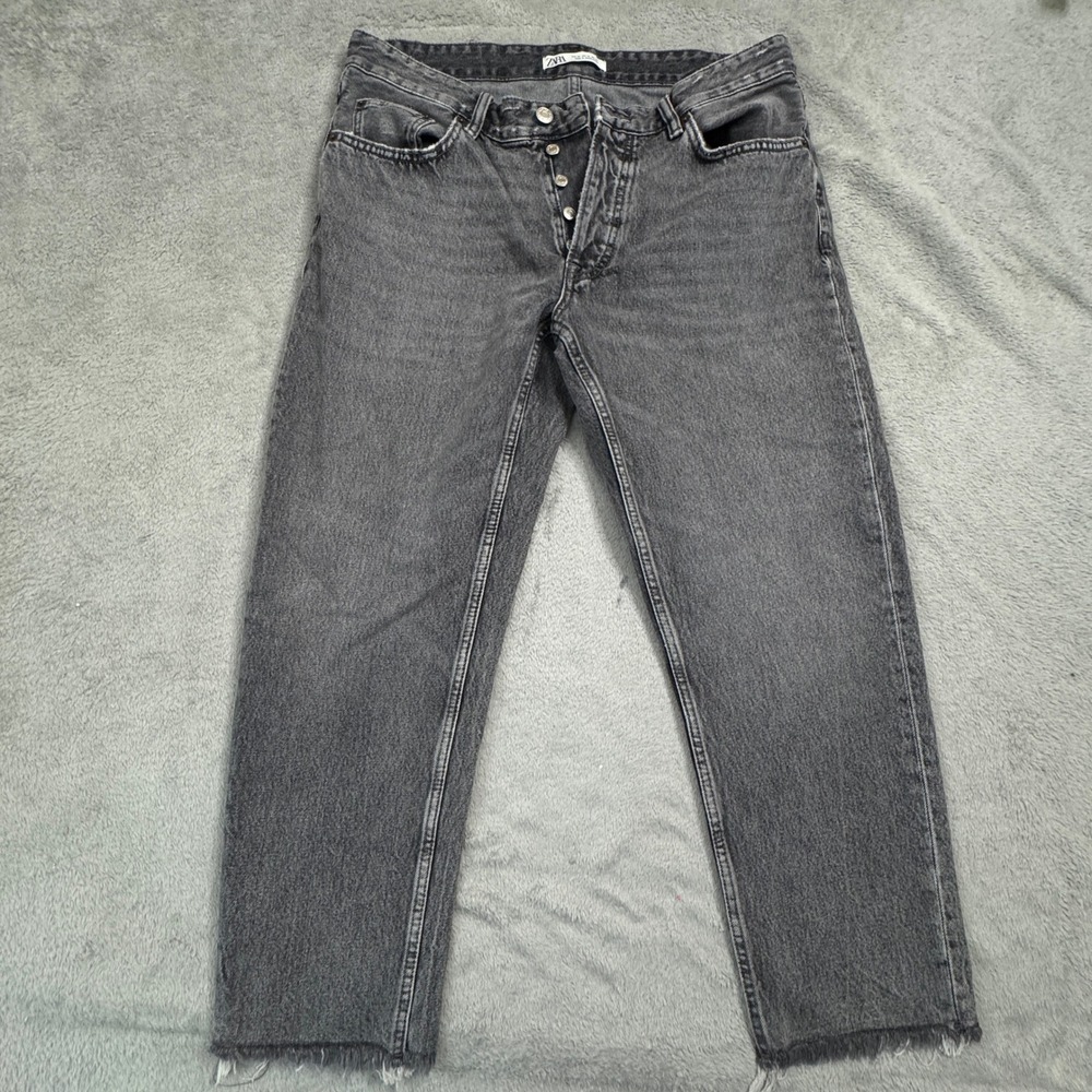 Zara Charcoal Gray High-Rise Button-Fly Jeans